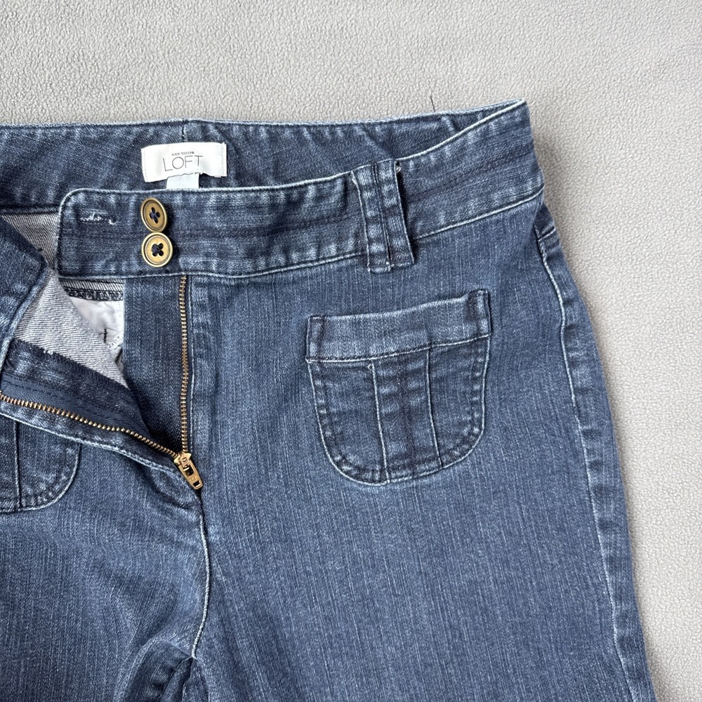 LOFT Flare Jeans Womens 10 Blue High Rise‎ Patch Pockets Denim Unpicked Raw Hem - Picture 3 of 14